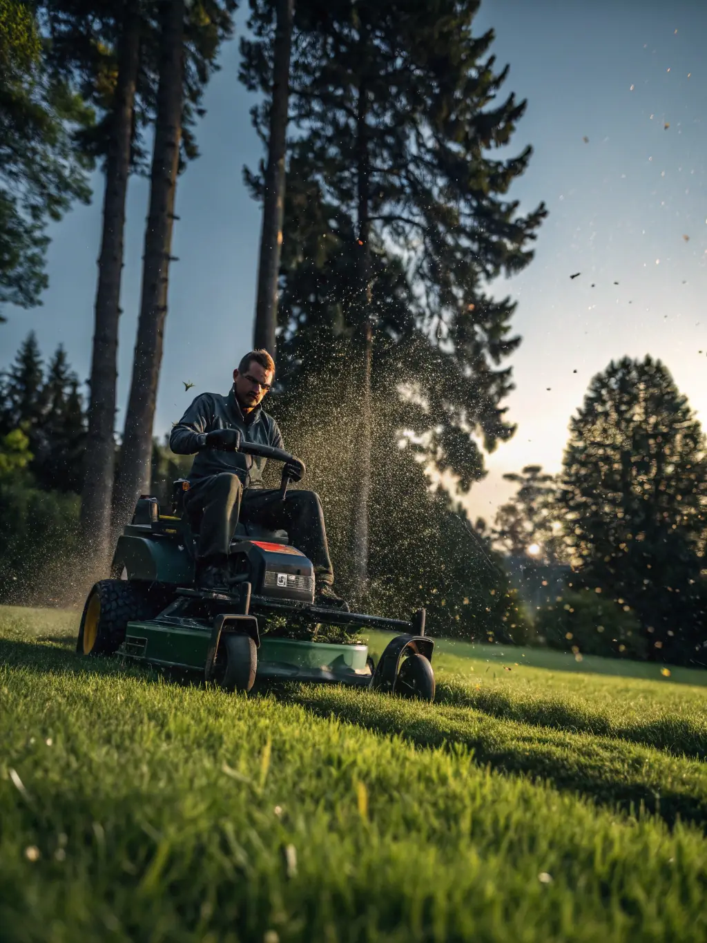 A lush, green lawn being mowed by a professional landscaper, showcasing Borja Lawn Service's lawn maintenance expertise.