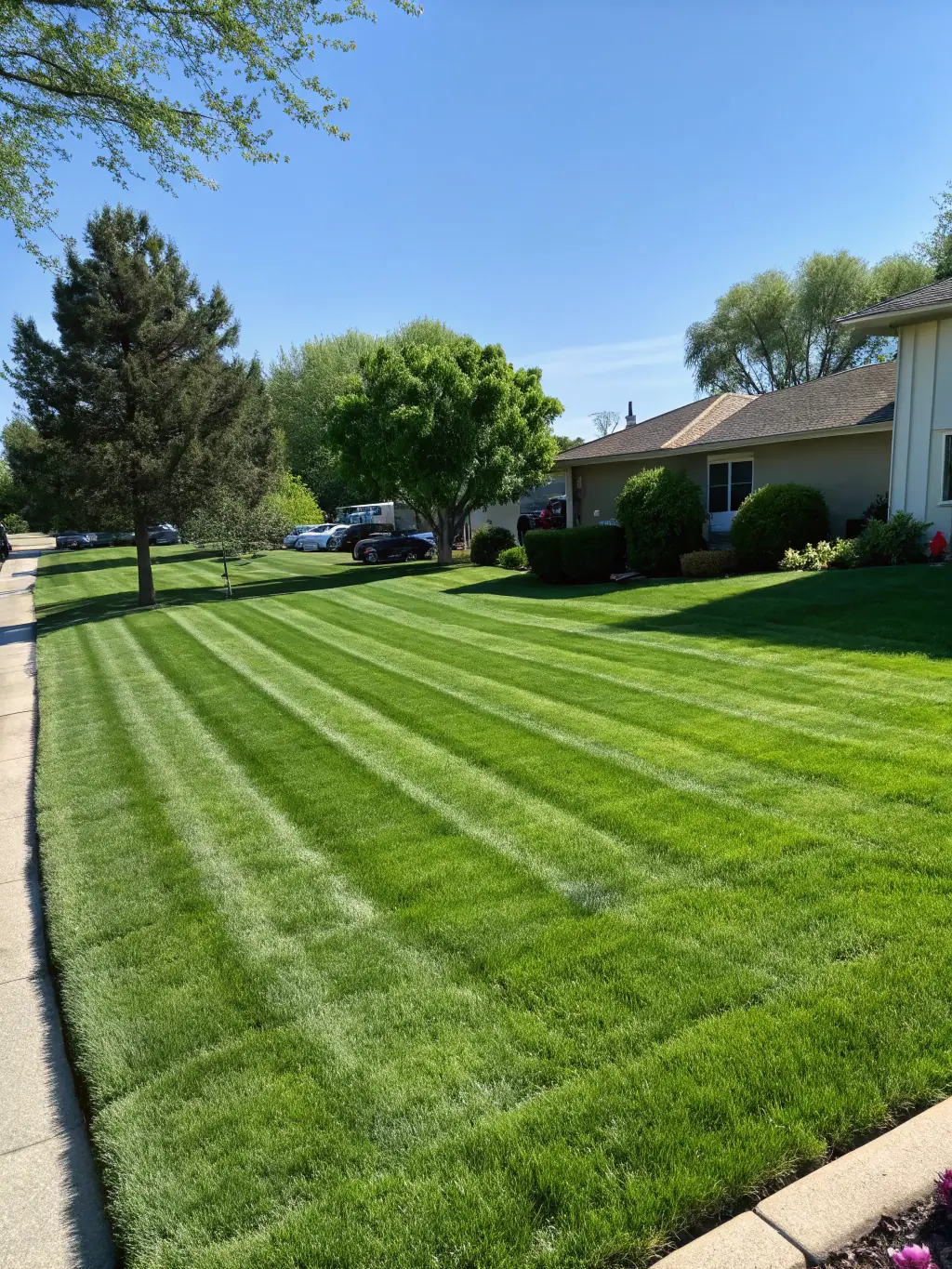 A well-maintained green lawn with a freshly mowed pattern, showcasing Borja Lawn Service's lawn care expertise.