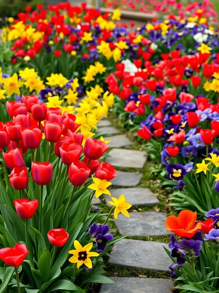 A vibrant garden with colorful flowers and neatly trimmed shrubs, representing Borja Lawn Service's gardening services.